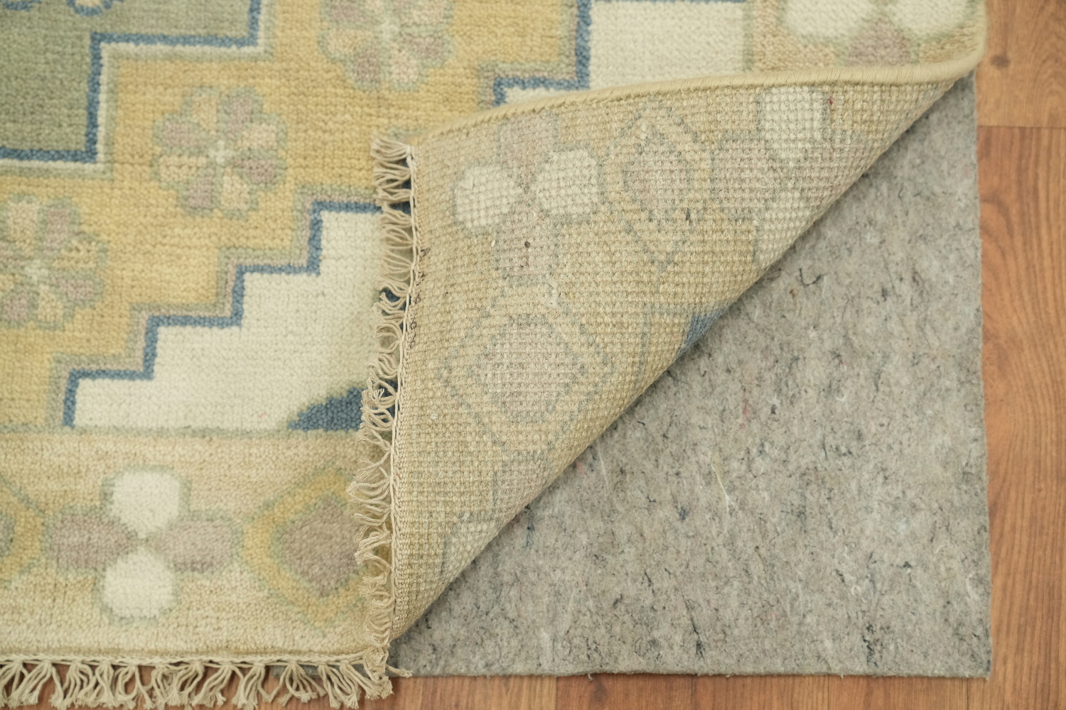 Elegant Geometric Turkish Inspired Oushak Rug in Soft Blue and Cream Tones 8x10