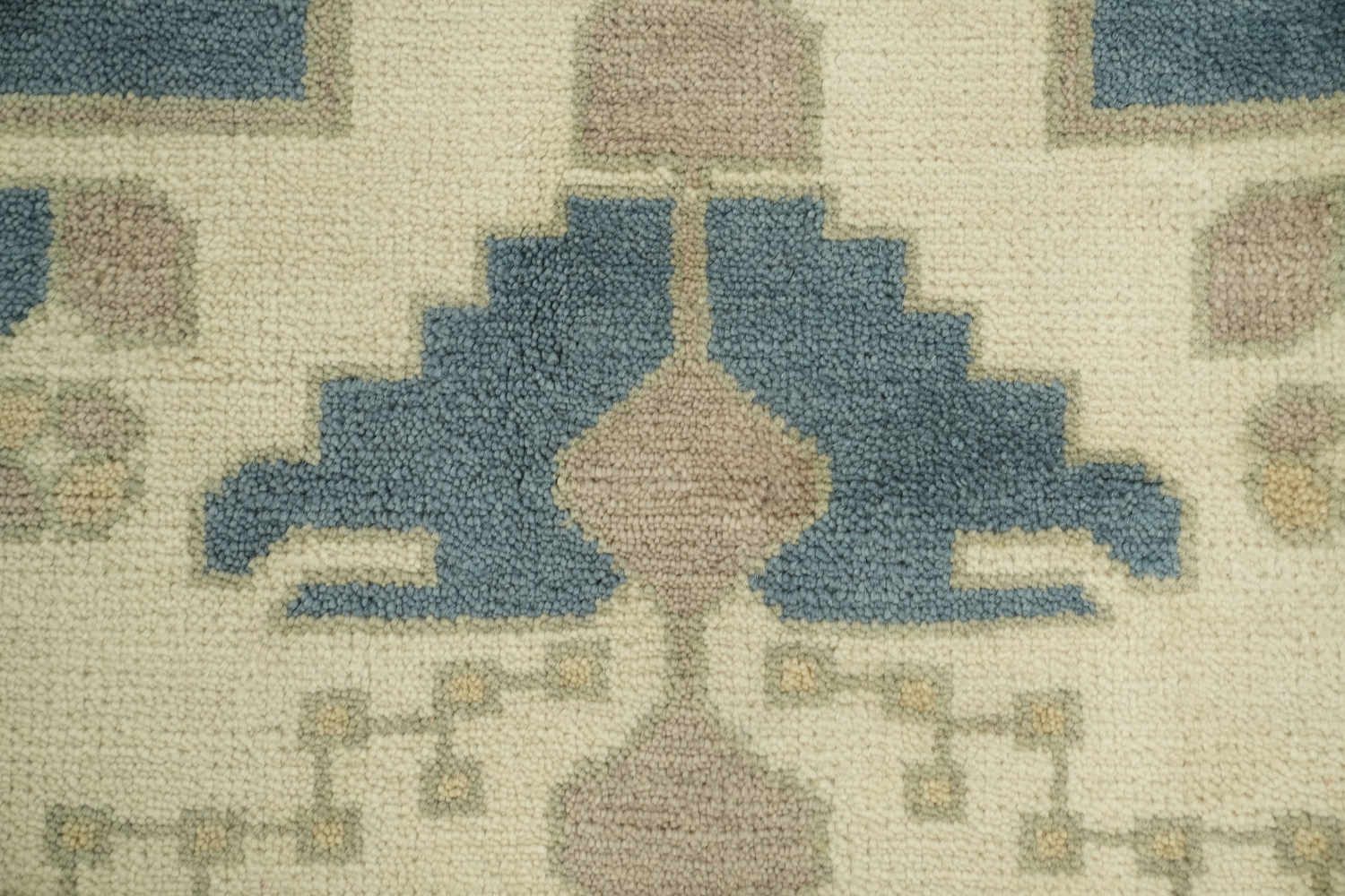 Elegant Geometric Turkish Inspired Oushak Rug in Soft Blue and Cream Tones 8x10