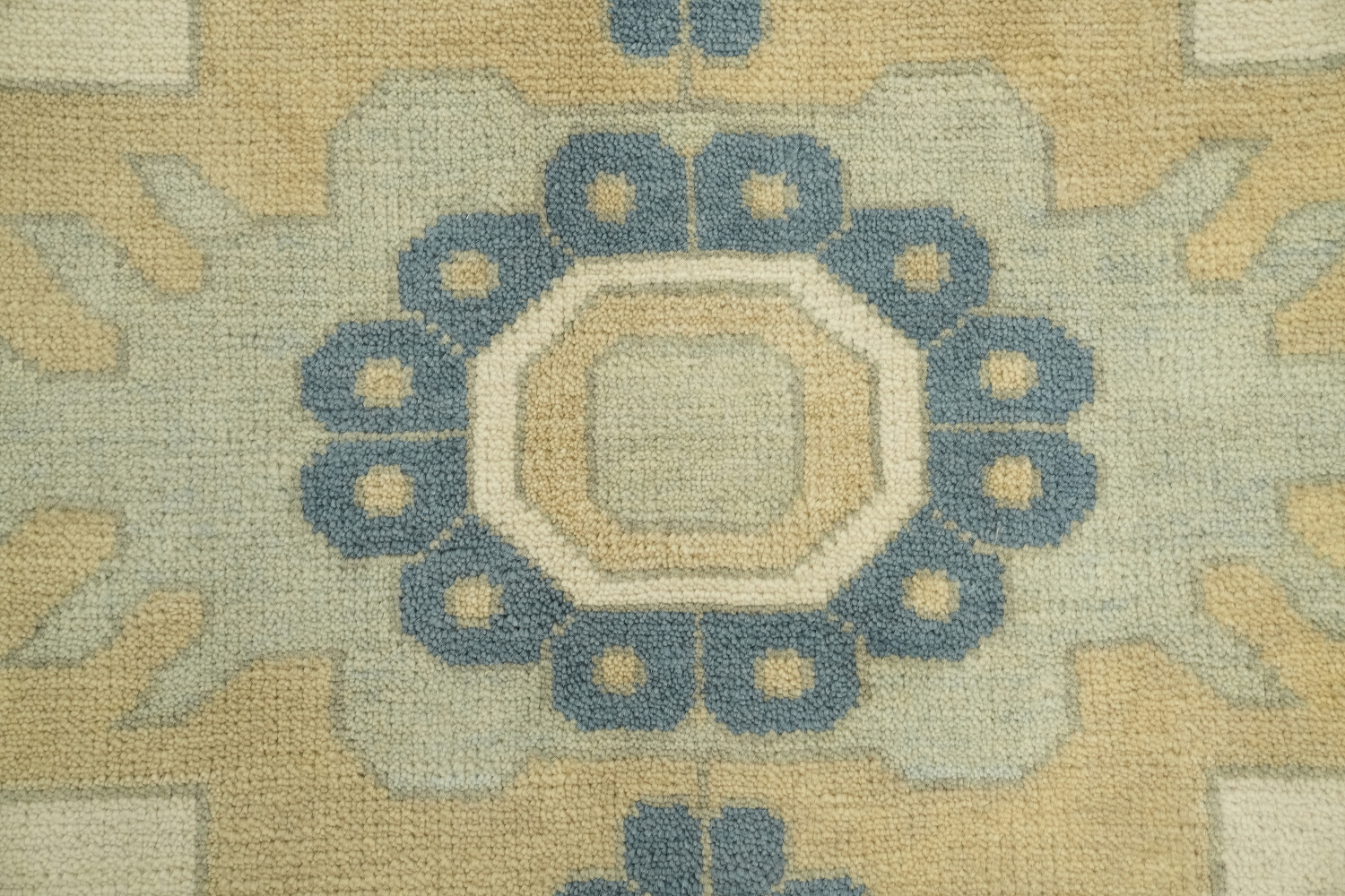 Elegant Geometric Turkish Inspired Oushak Rug in Soft Blue and Cream Tones 8x10