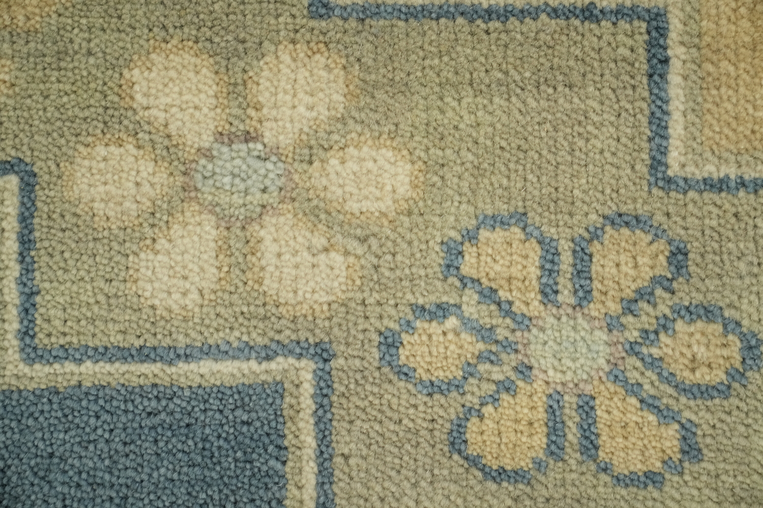 Elegant Geometric Turkish Inspired Oushak Rug in Soft Blue and Cream Tones 8x10