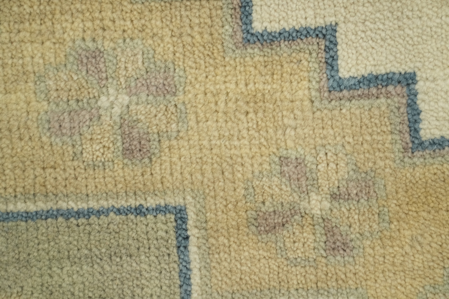 Elegant Geometric Turkish Inspired Oushak Rug in Soft Blue and Cream Tones 8x10