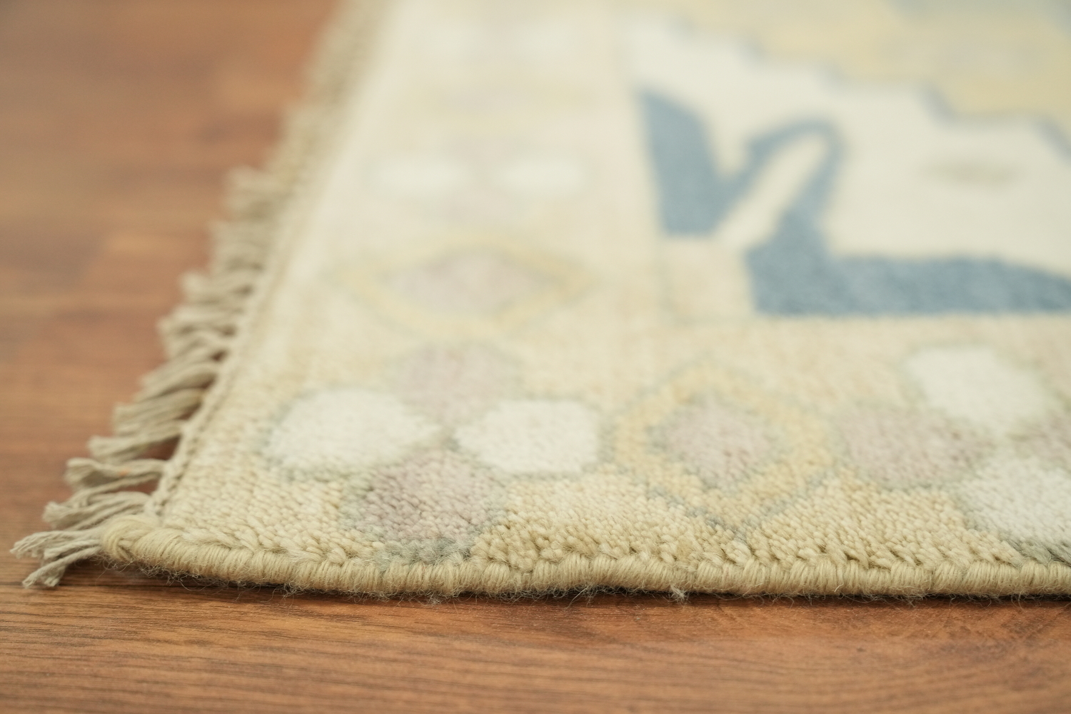 Elegant Geometric Turkish Inspired Oushak Rug in Soft Blue and Cream Tones 8x10