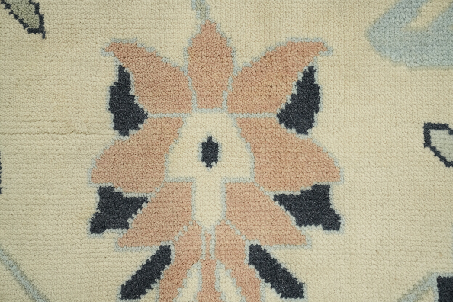 Ivory with Blue Border Traditional Oushak Hand Made Large Rug 10x14