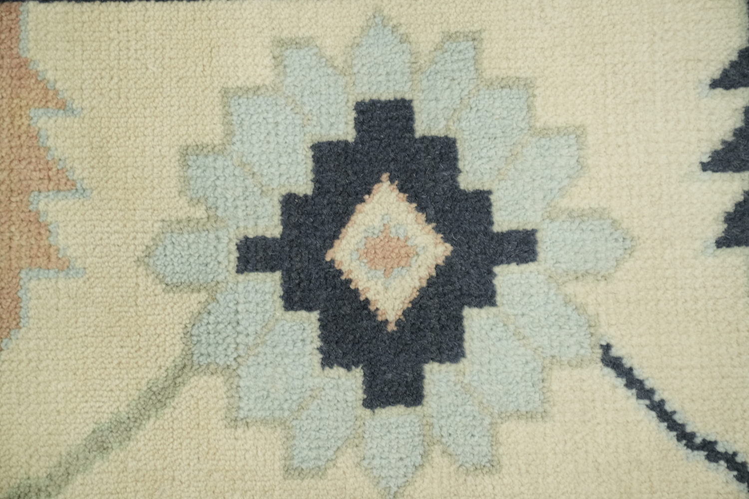 Ivory with Blue Border Traditional Oushak Hand Made Large Rug 10x14