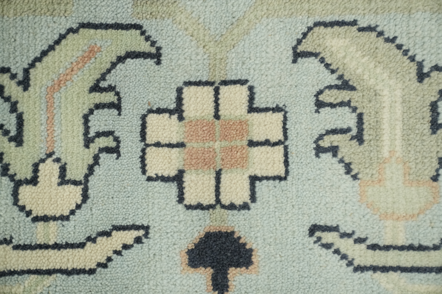 Ivory with Blue Border Traditional Oushak Hand Made Large Rug 10x14