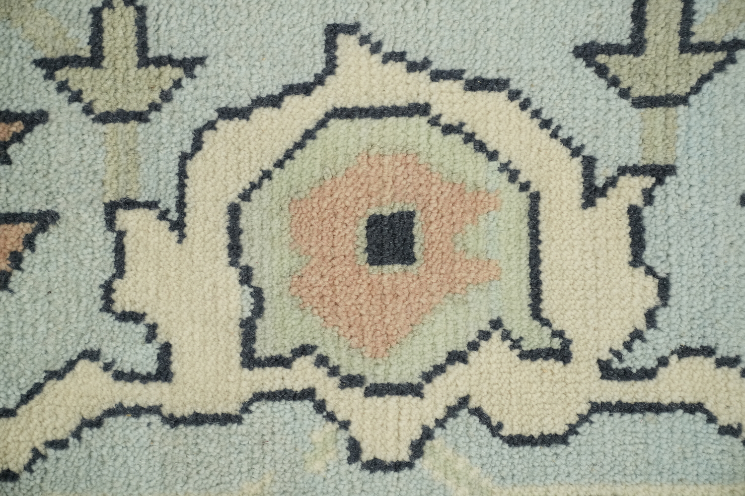 Ivory with Blue Border Traditional Oushak Hand Made Large Rug 10x14