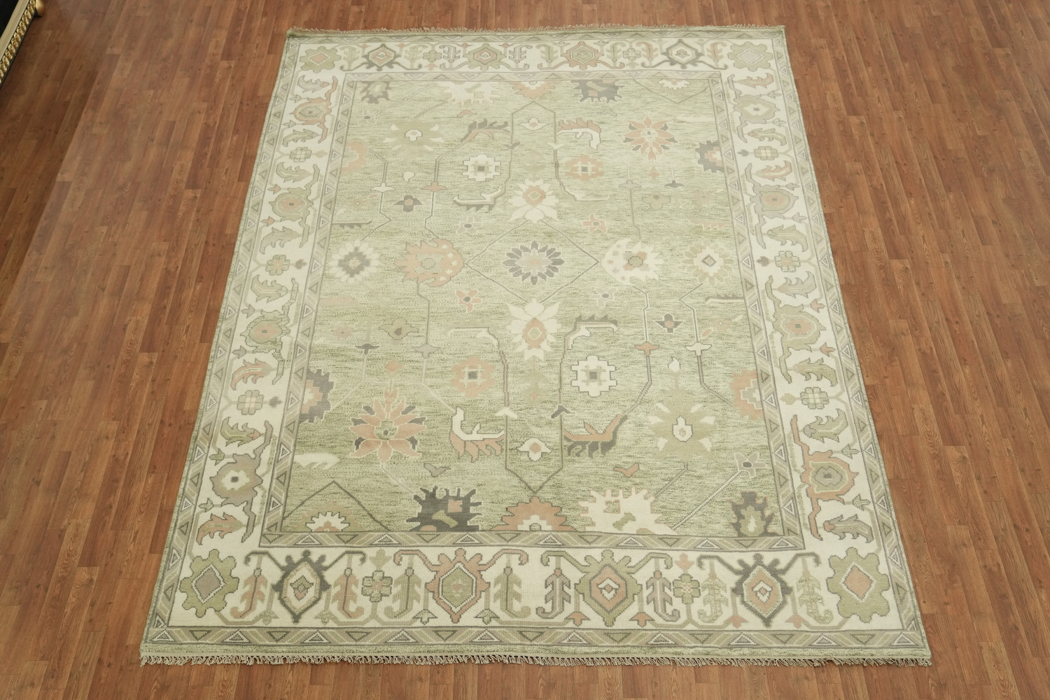 Muted Pastel Sage Green Oushak Rug Hand-Knotted Wool 9'x12'