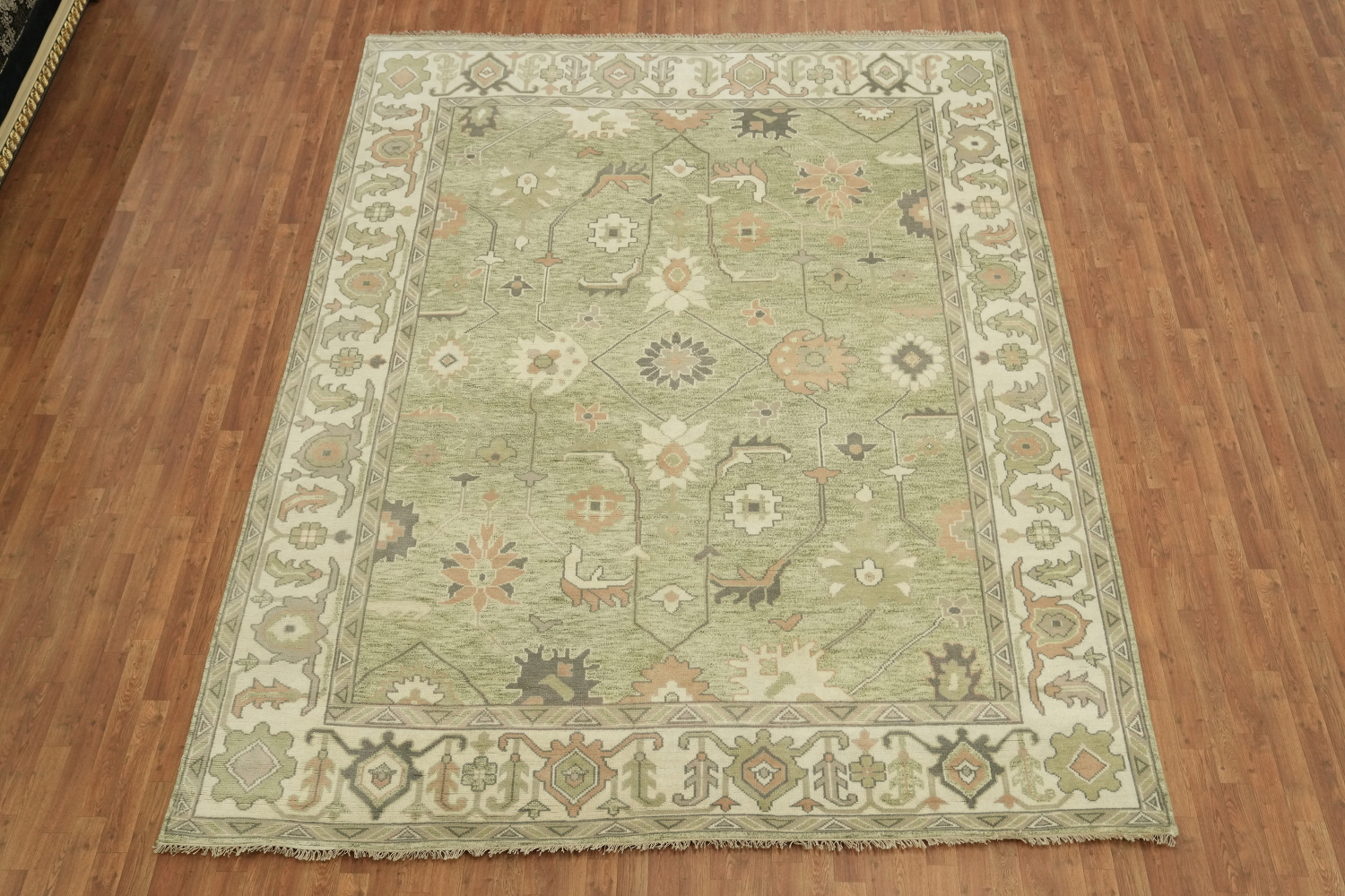 Muted Pastel Sage Green Oushak Rug Hand-Knotted Wool 9'x12'