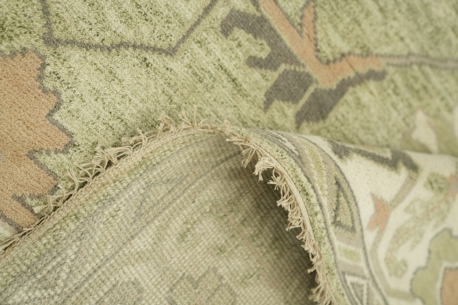 Muted Pastel Sage Green Oushak Rug Hand-Knotted Wool 9'x12'