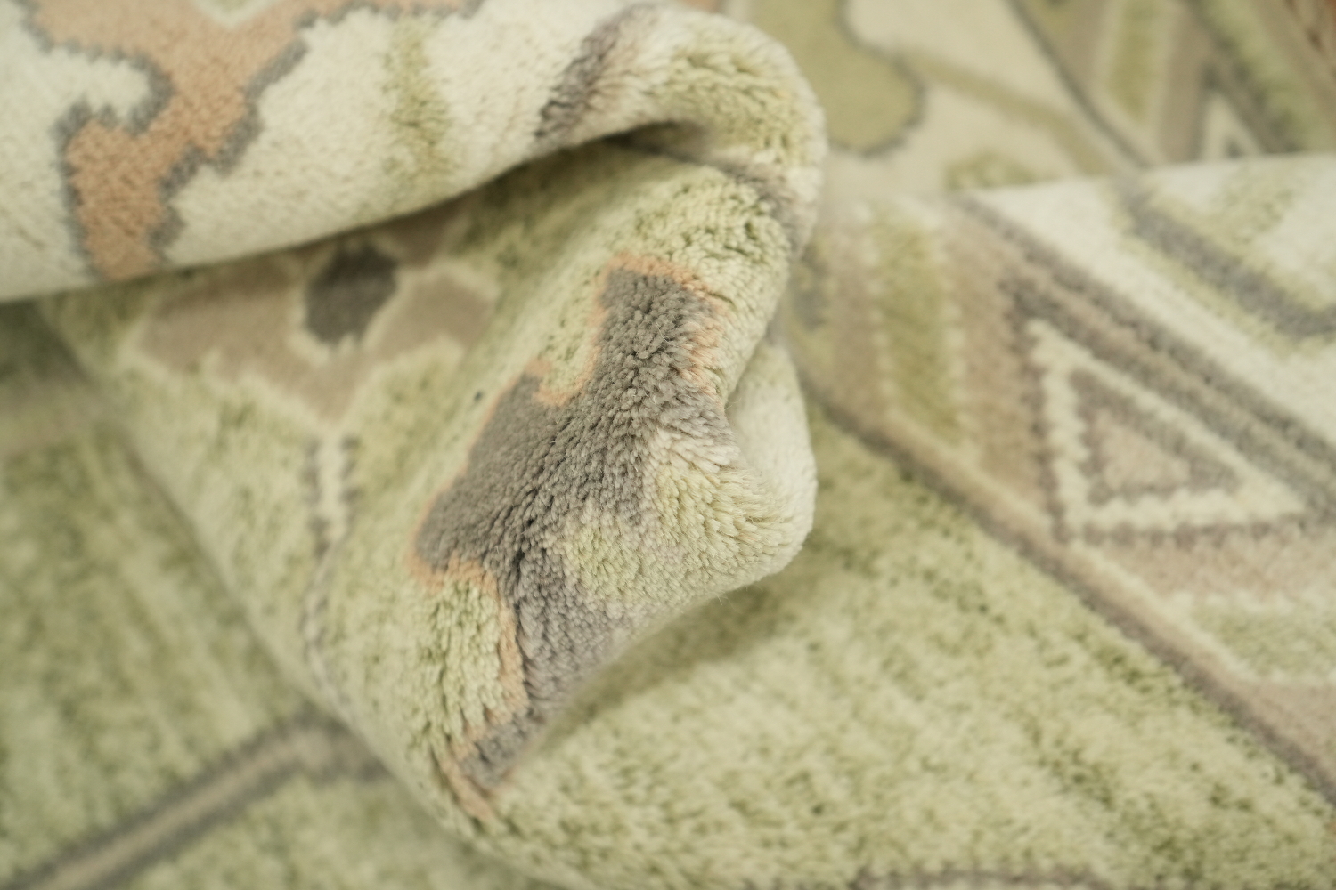 Muted Pastel Sage Green Oushak Rug Hand-Knotted Wool 9'x12'
