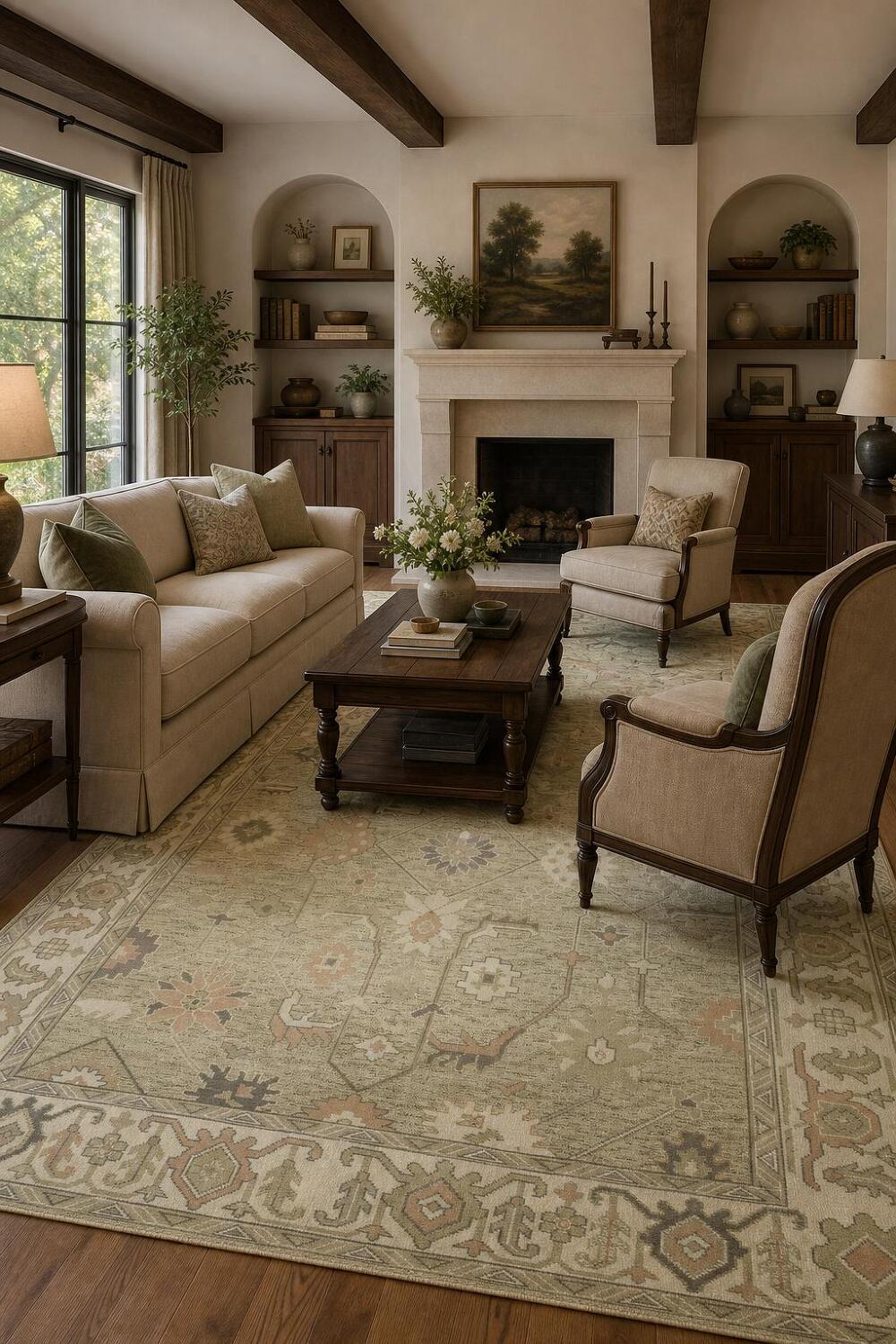 Muted Pastel Sage Green Oushak Rug Hand-Knotted Wool 9'x12'