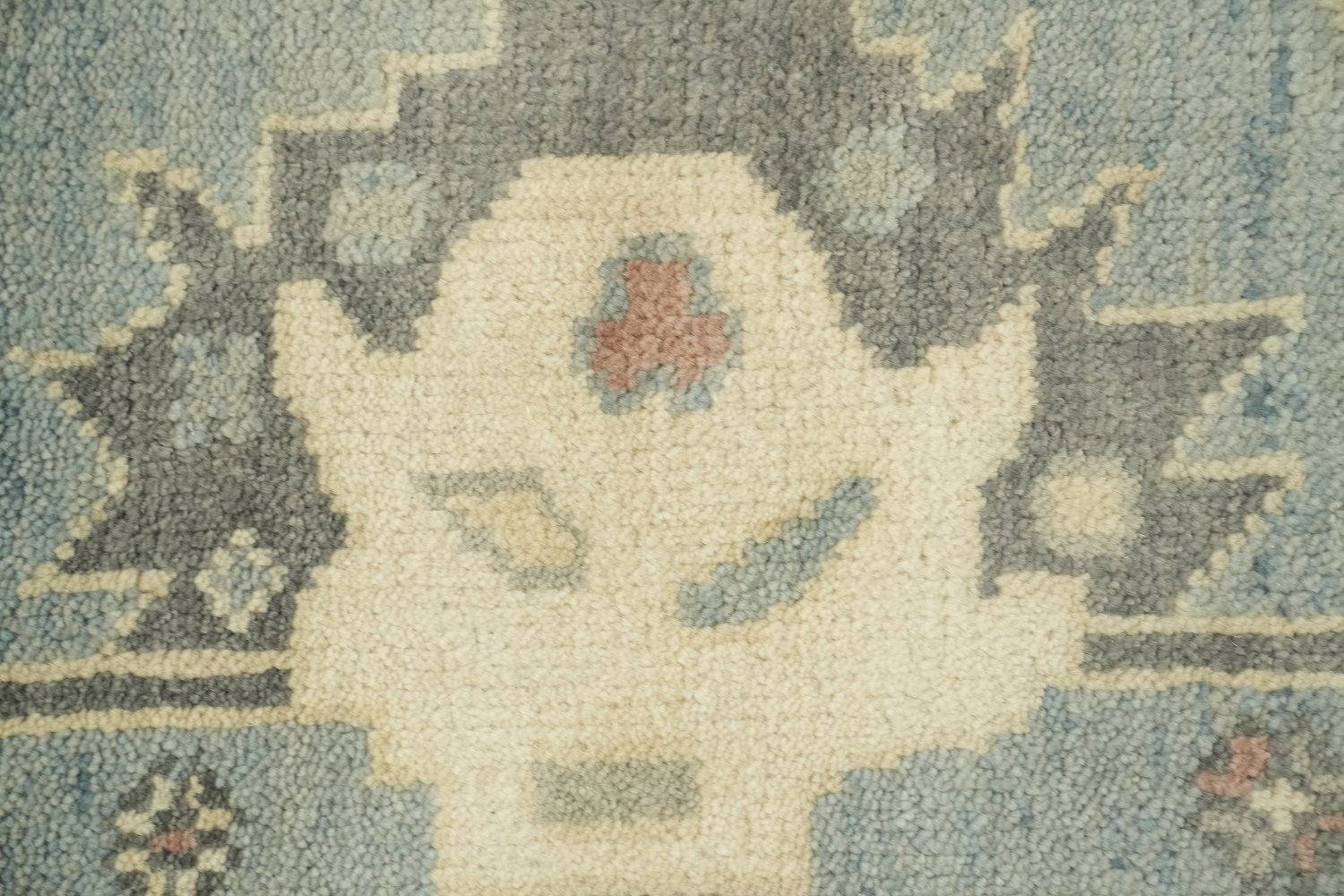 Luxurious Living: Artful Blue Medallion Oushak Wool Rug for Elegant Spaces 9x12