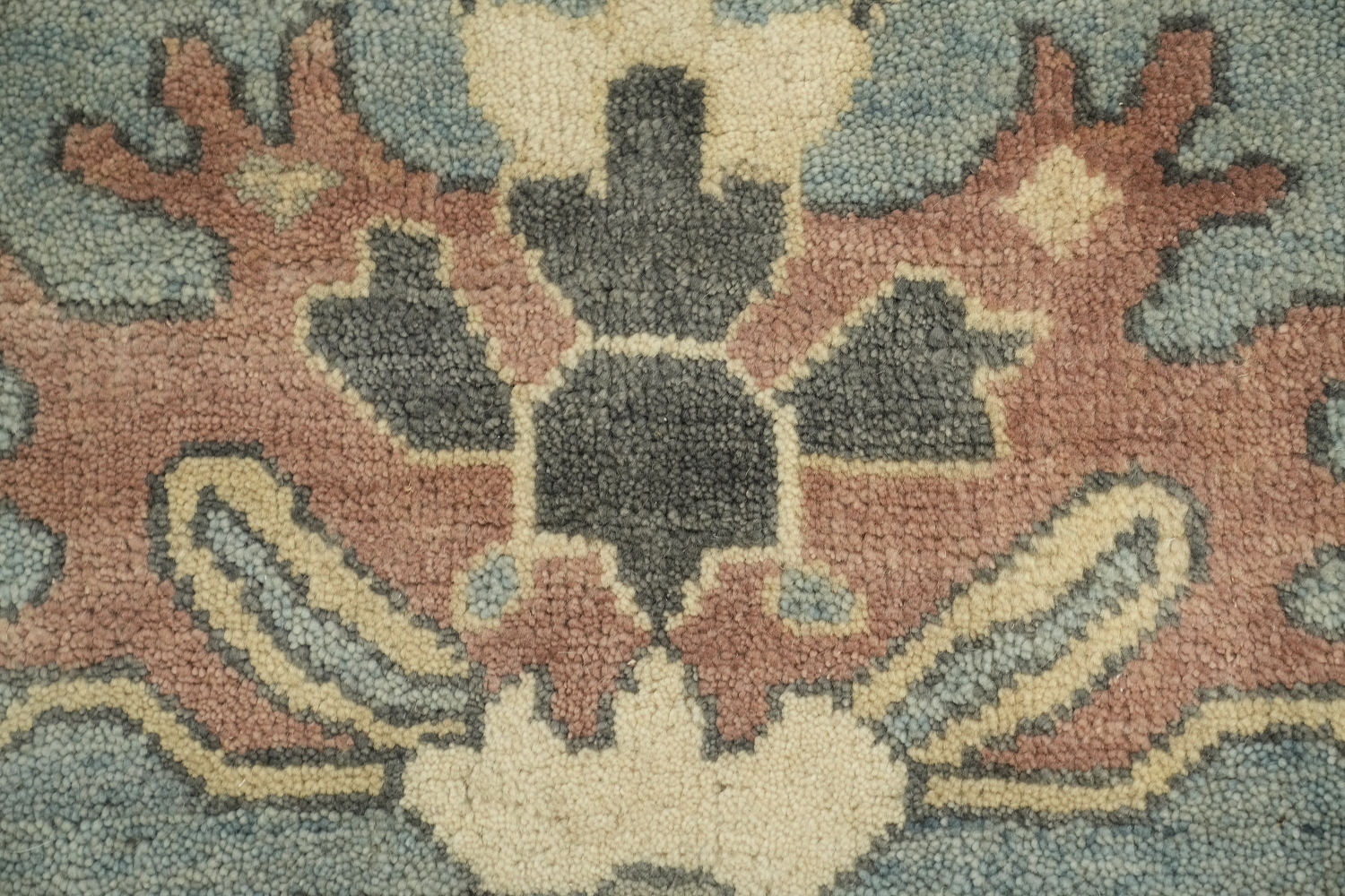 Luxurious Living: Artful Blue Medallion Oushak Wool Rug for Elegant Spaces 9x12