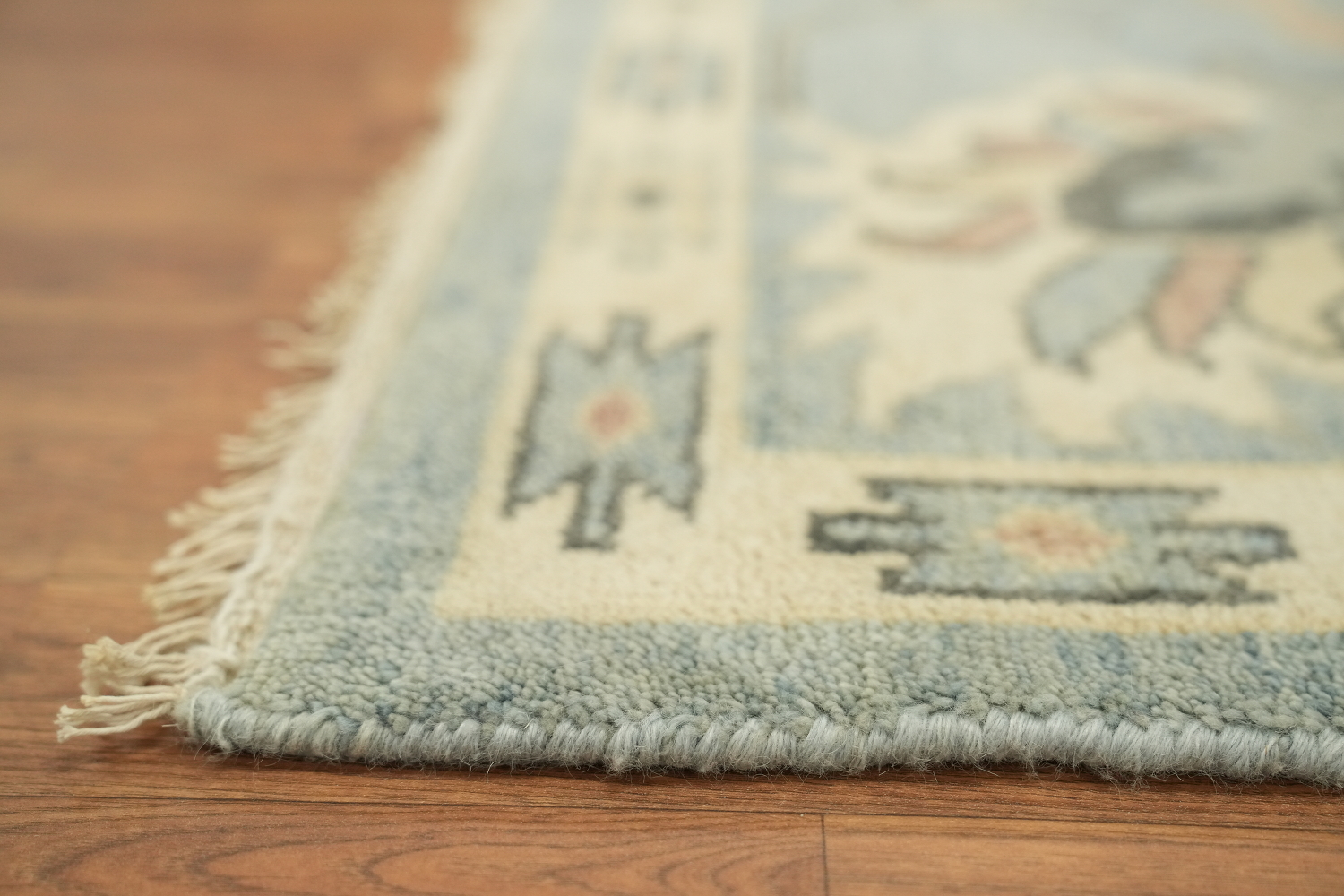 Luxurious Living: Artful Blue Medallion Oushak Wool Rug for Elegant Spaces 9x12