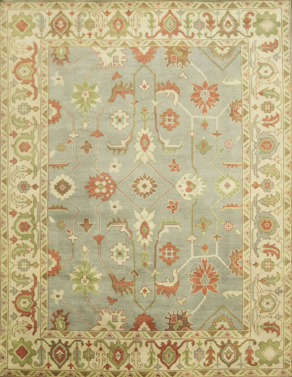 Classic Hand-Knotted Oushak Rug with Warm Earth Tone Colors 9x12