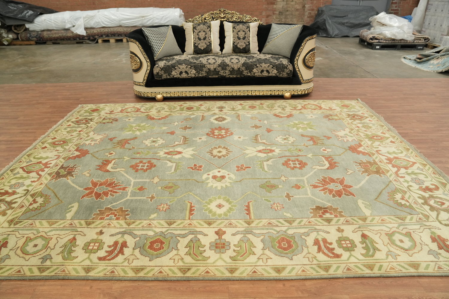Classic Hand-Knotted Oushak Rug with Warm Earth Tone Colors 9x12