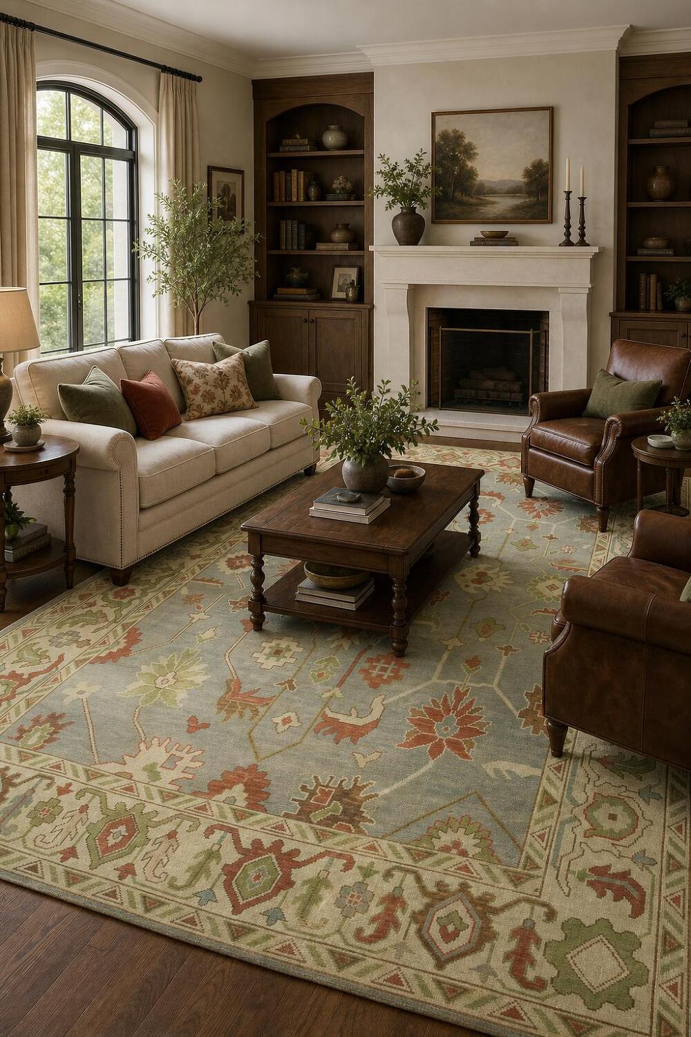 Classic Hand-Knotted Oushak Rug with Warm Earth Tone Colors 9x12