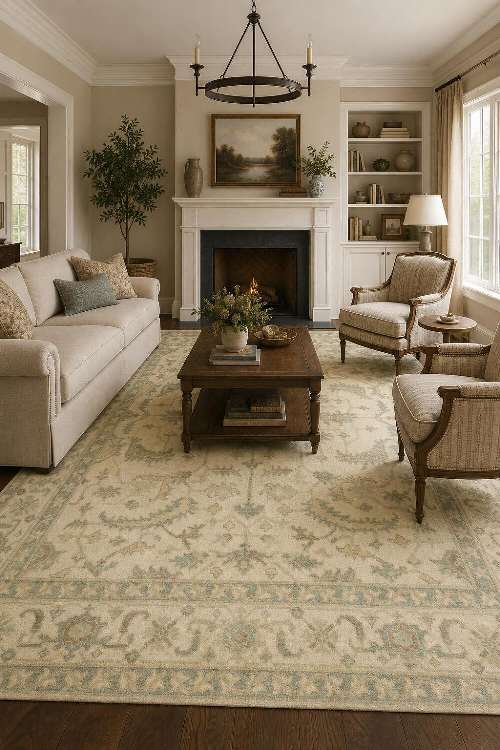 Classic Ivory Persian-style Rug with Subtle Pastel Accents 9x12 ft