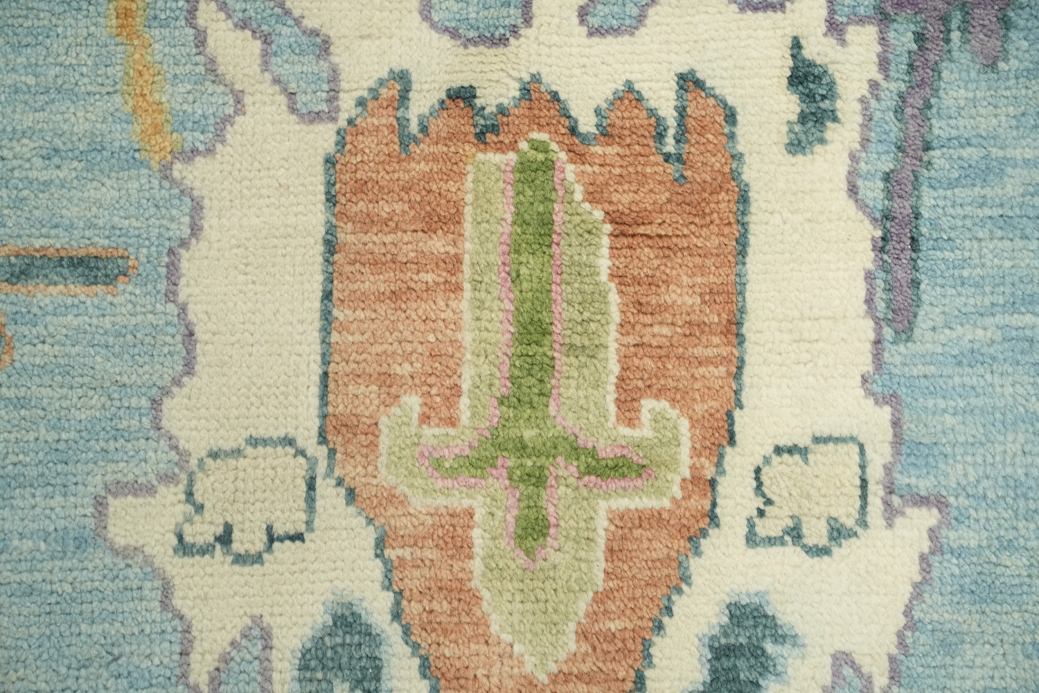 Light Blue & Ivory Traditional Oushak Rug, 9' x 12' Hand-Knotted Wool