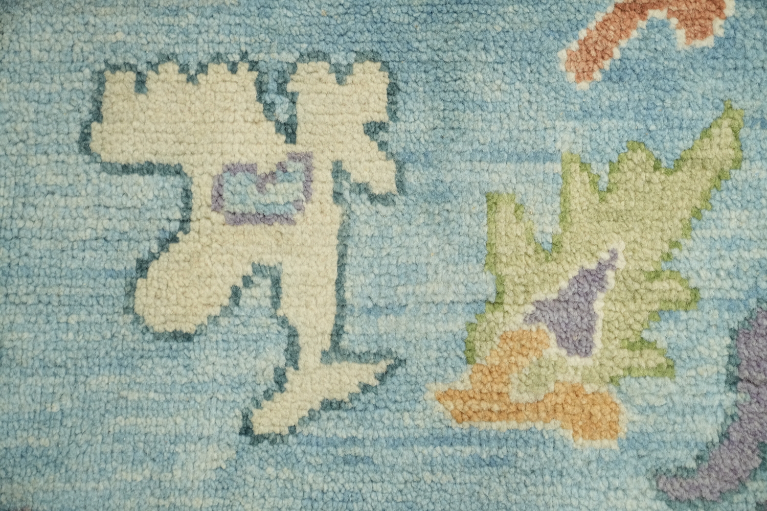 Light Blue & Ivory Traditional Oushak Rug, 9' x 12' Hand-Knotted Wool