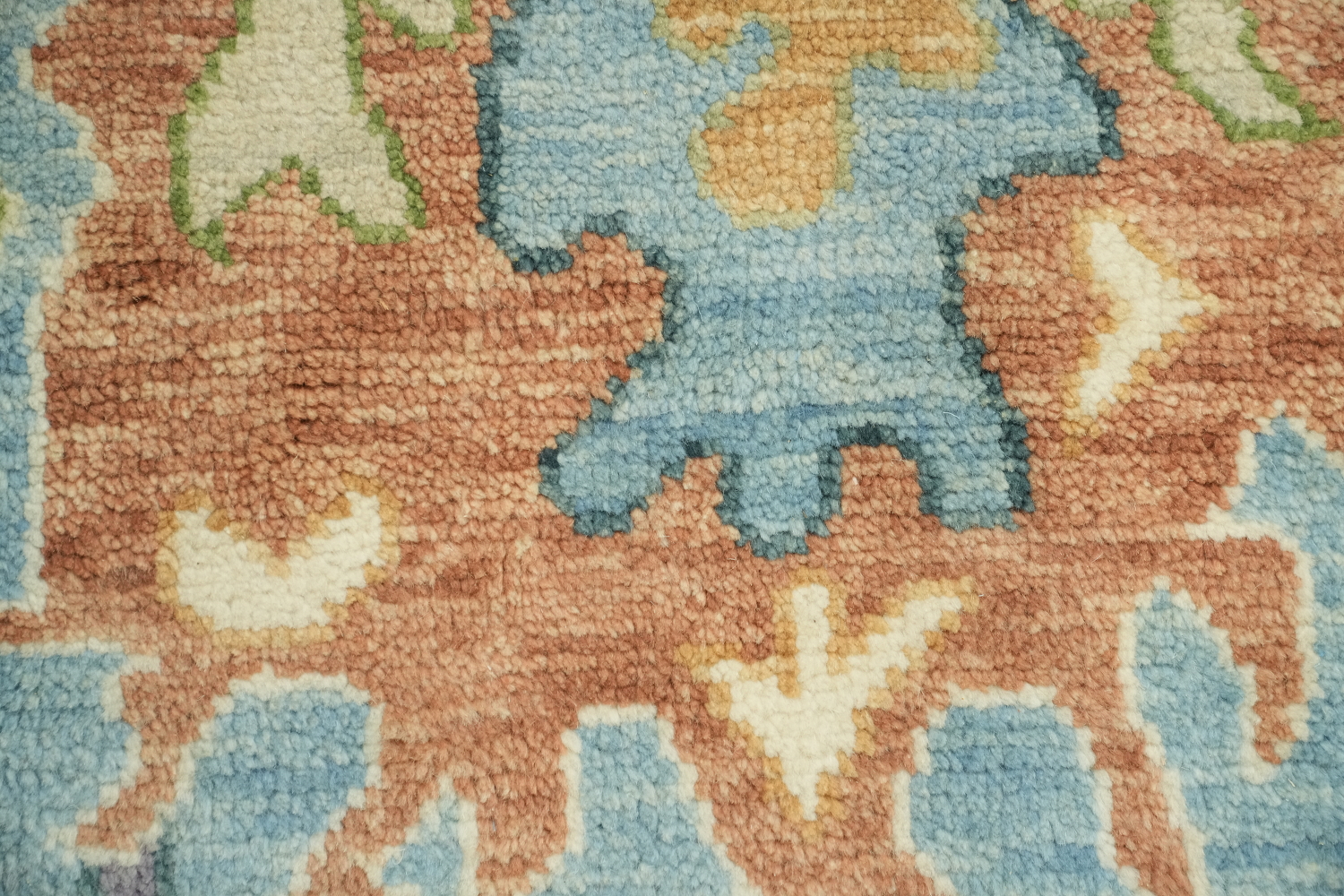 Light Blue & Ivory Traditional Oushak Rug, 9' x 12' Hand-Knotted Wool