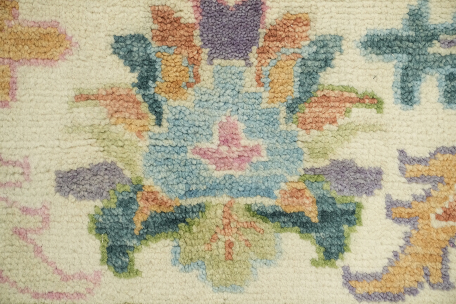 Light Blue & Ivory Traditional Oushak Rug, 9' x 12' Hand-Knotted Wool
