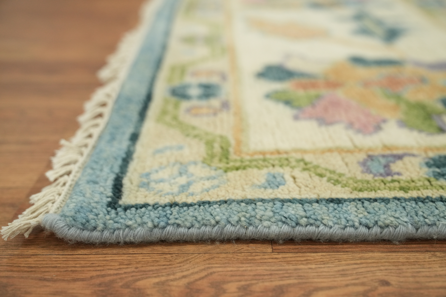 Light Blue & Ivory Traditional Oushak Rug, 9' x 12' Hand-Knotted Wool