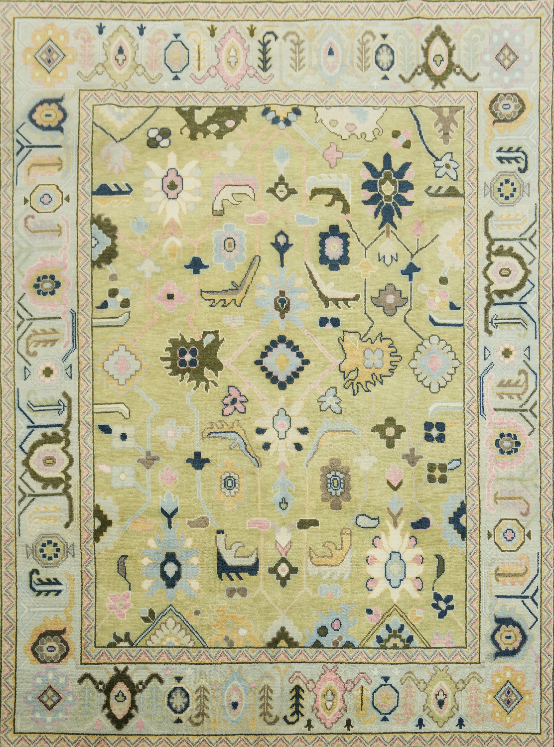 Sage Green Traditional Oushak Hand Made Area Rug 9x12