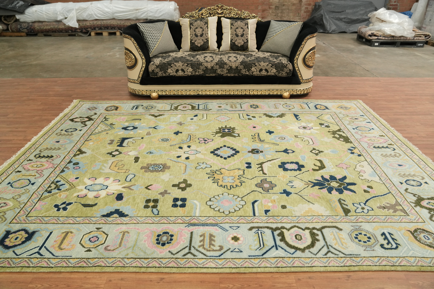 Sage Green Traditional Oushak Hand Made Area Rug 9x12