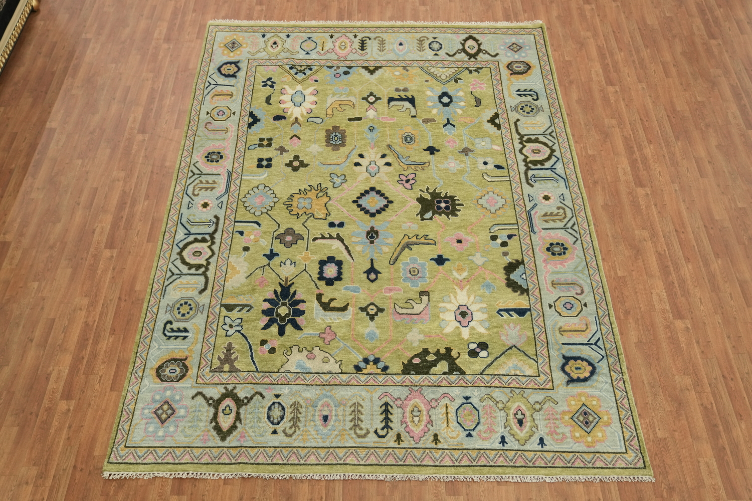 Sage Green Traditional Oushak Hand Made Area Rug 9x12