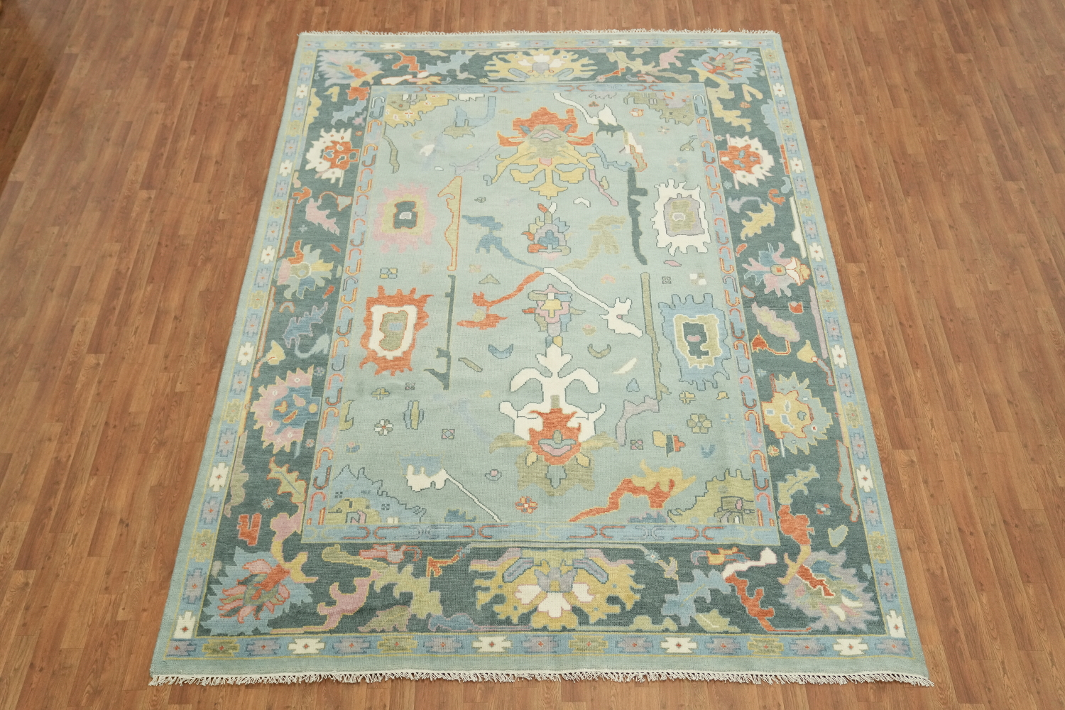 Blue and Teal Green Traditional Oushak Hand Made Area Rug 9x12