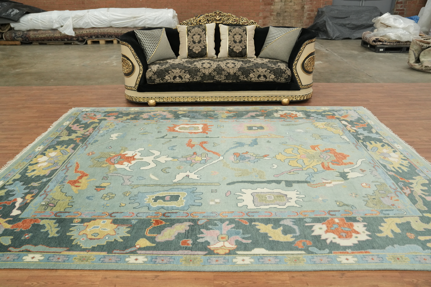 Blue and Teal Green Traditional Oushak Hand Made Area Rug 9x12