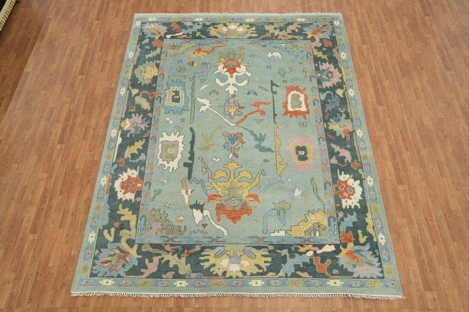 Blue and Teal Green Traditional Oushak Hand Made Area Rug 9x12