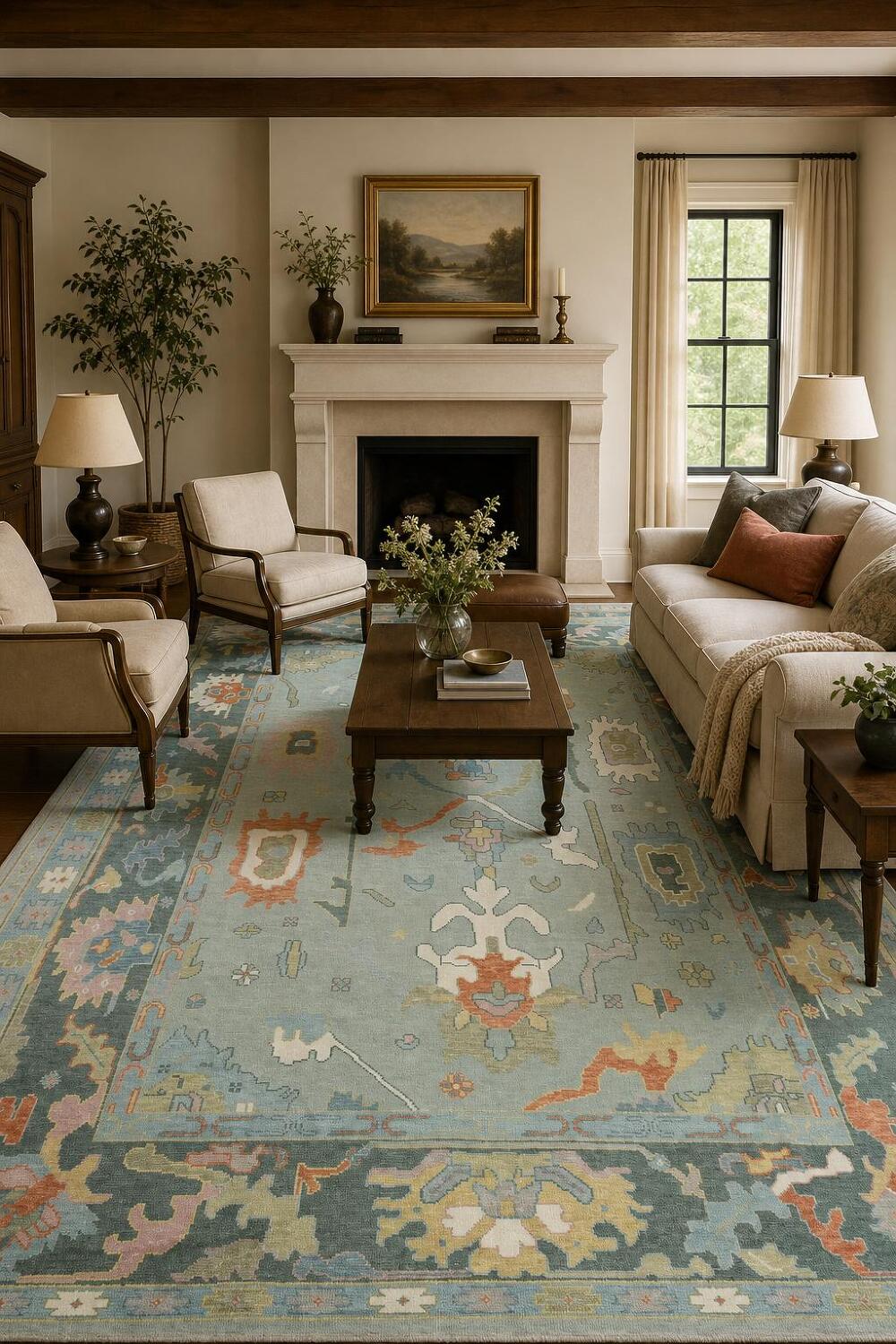 Blue and Teal Green Traditional Oushak Hand Made Area Rug 9x12