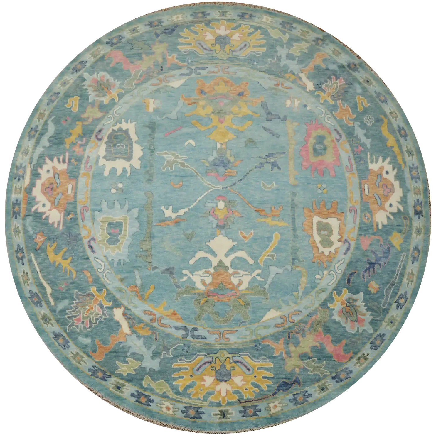 Hand-Knotted 10' Blue Round Oushak Pastel Color Wool Rug 10x10 ft