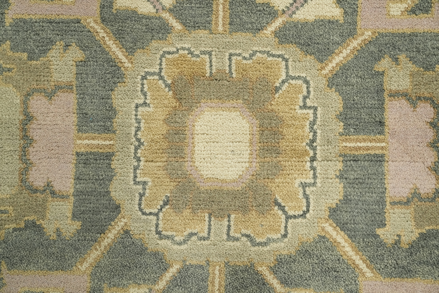Classic Blue and Green Oushak Hand-Knotted Wool Rug 9x12 ft