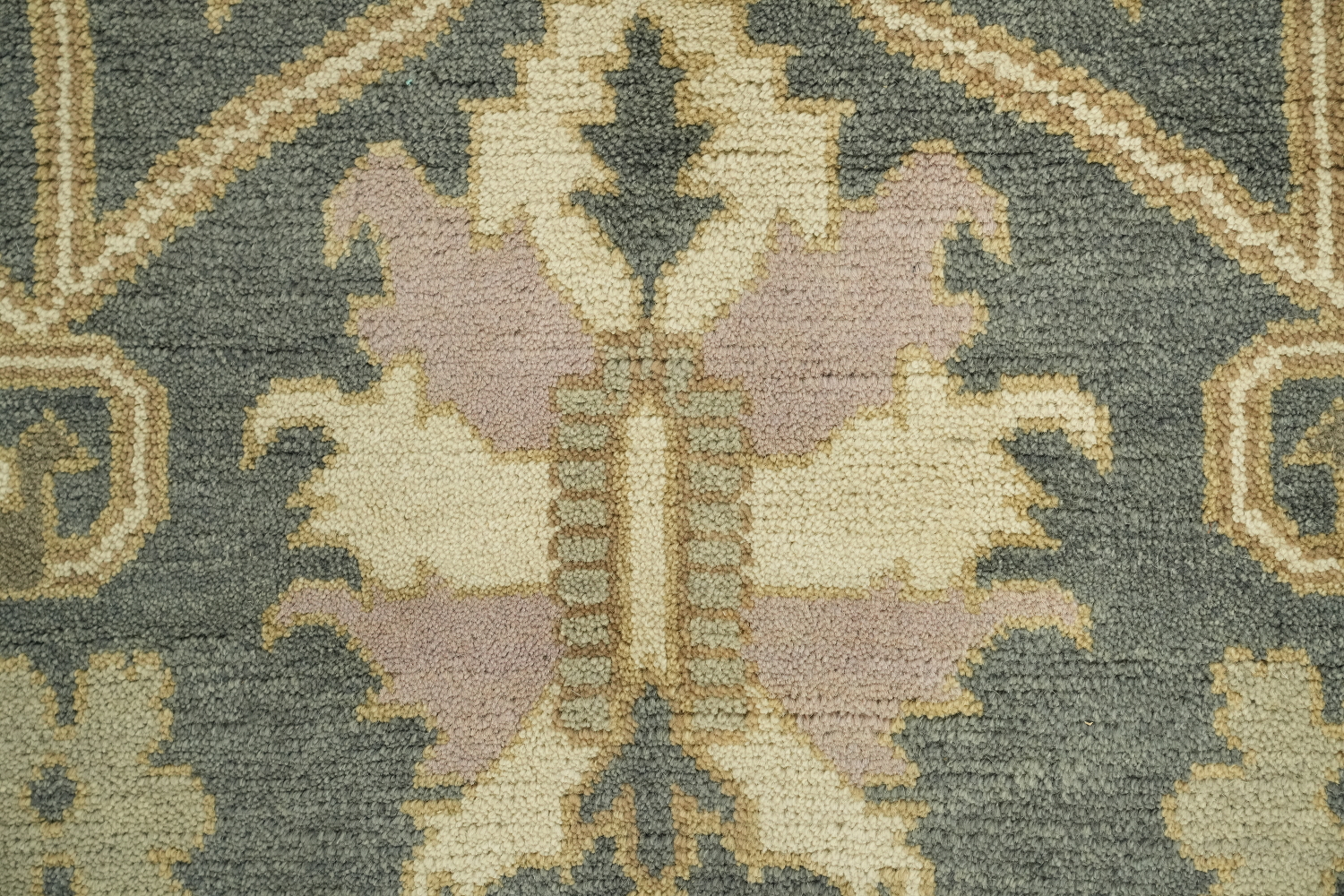 Classic Blue and Green Oushak Hand-Knotted Wool Rug 9x12 ft