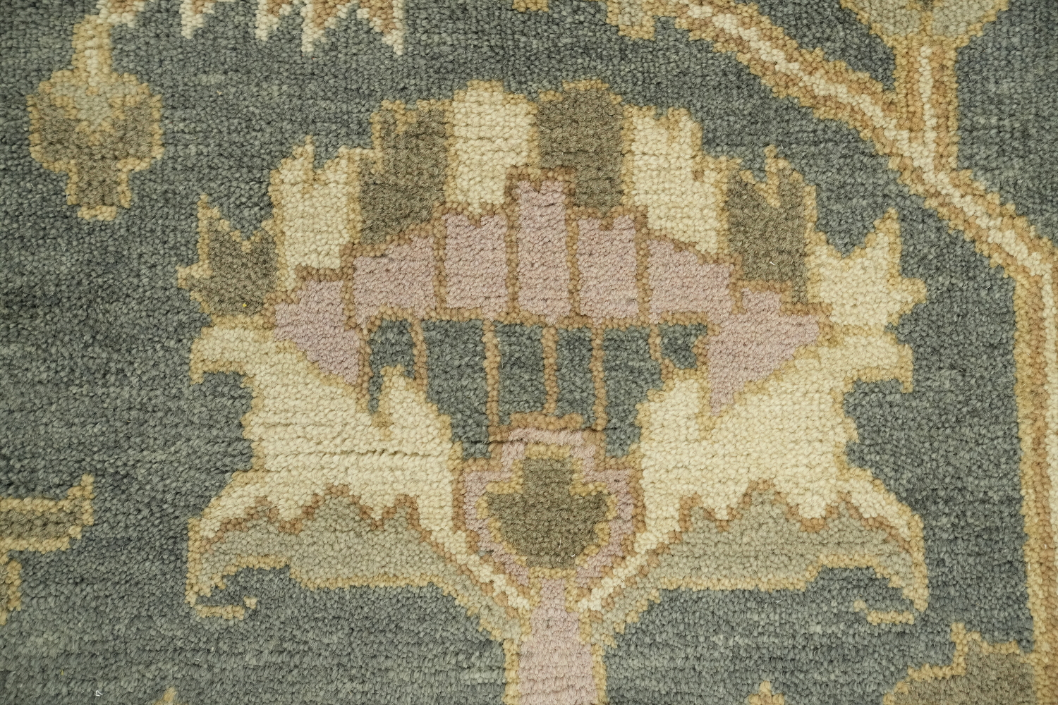 Classic Blue and Green Oushak Hand-Knotted Wool Rug 9x12 ft