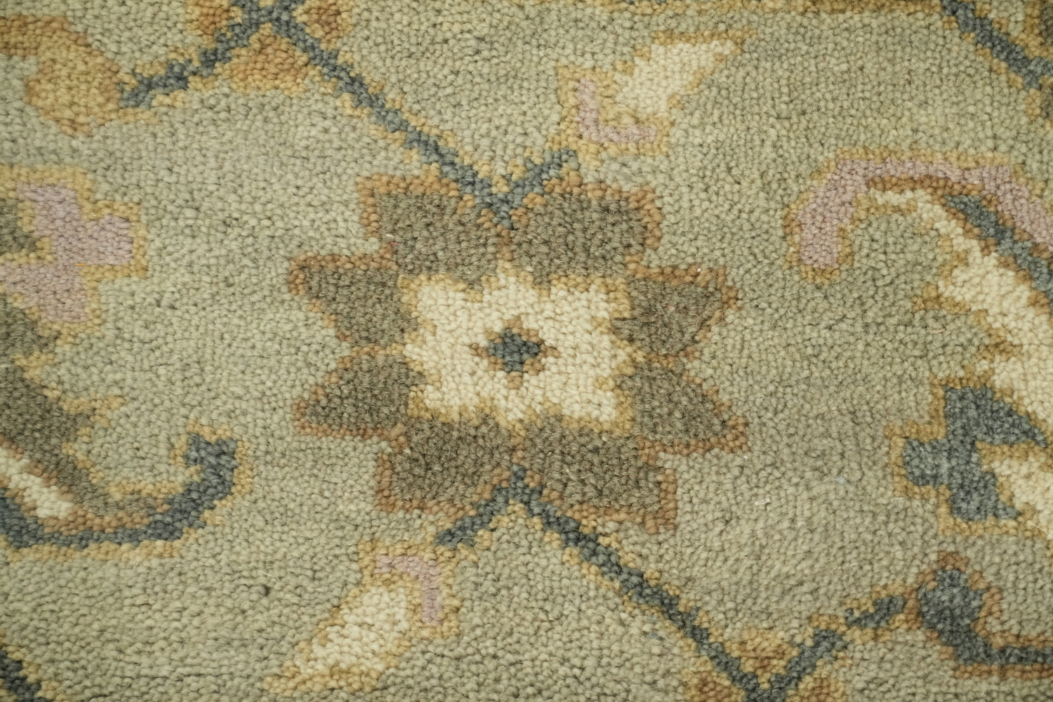 Classic Blue and Green Oushak Hand-Knotted Wool Rug 9x12 ft