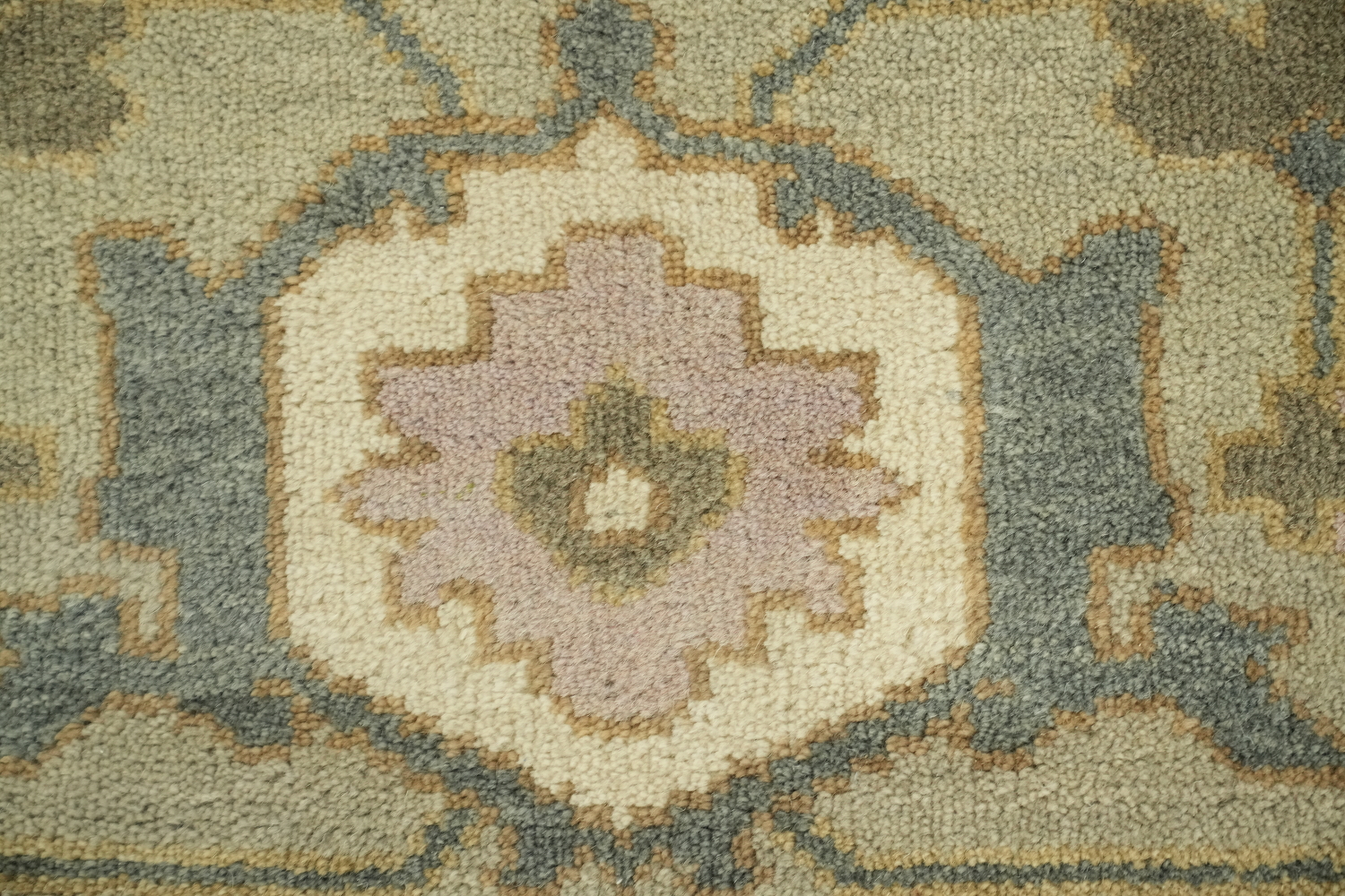 Classic Blue and Green Oushak Hand-Knotted Wool Rug 9x12 ft