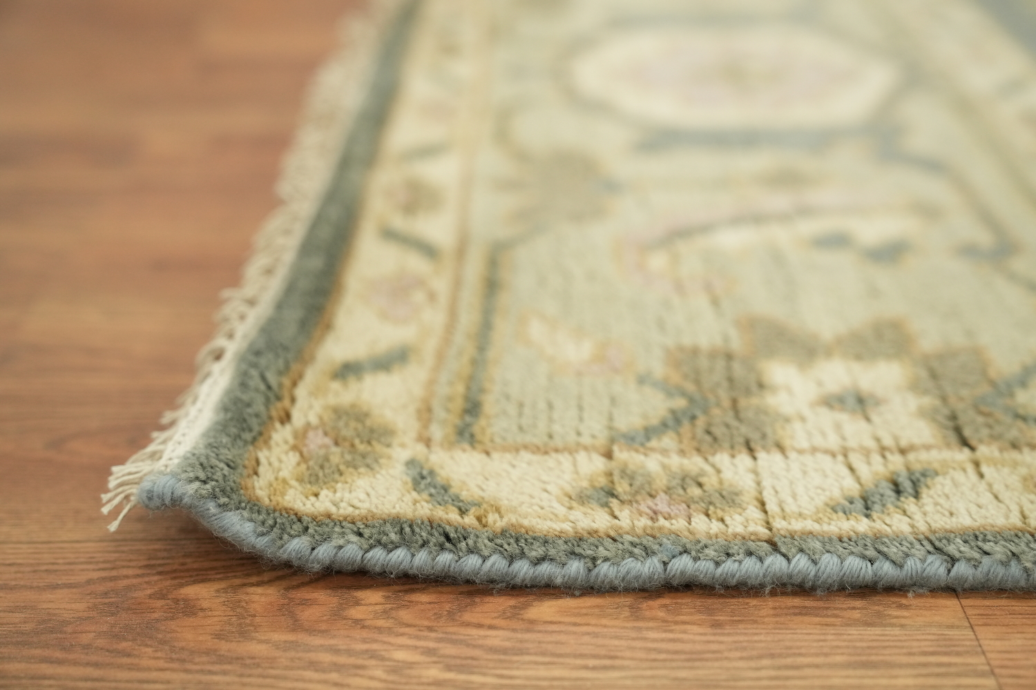 Classic Blue and Green Oushak Hand-Knotted Wool Rug 9x12 ft