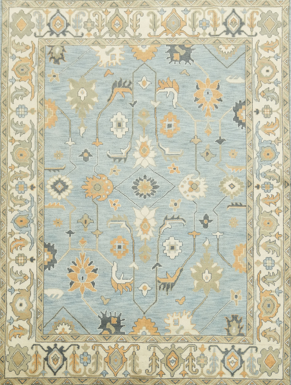 9'x12' Traditional Sky Blue Oushak Hand-Knotted Living Room Rug