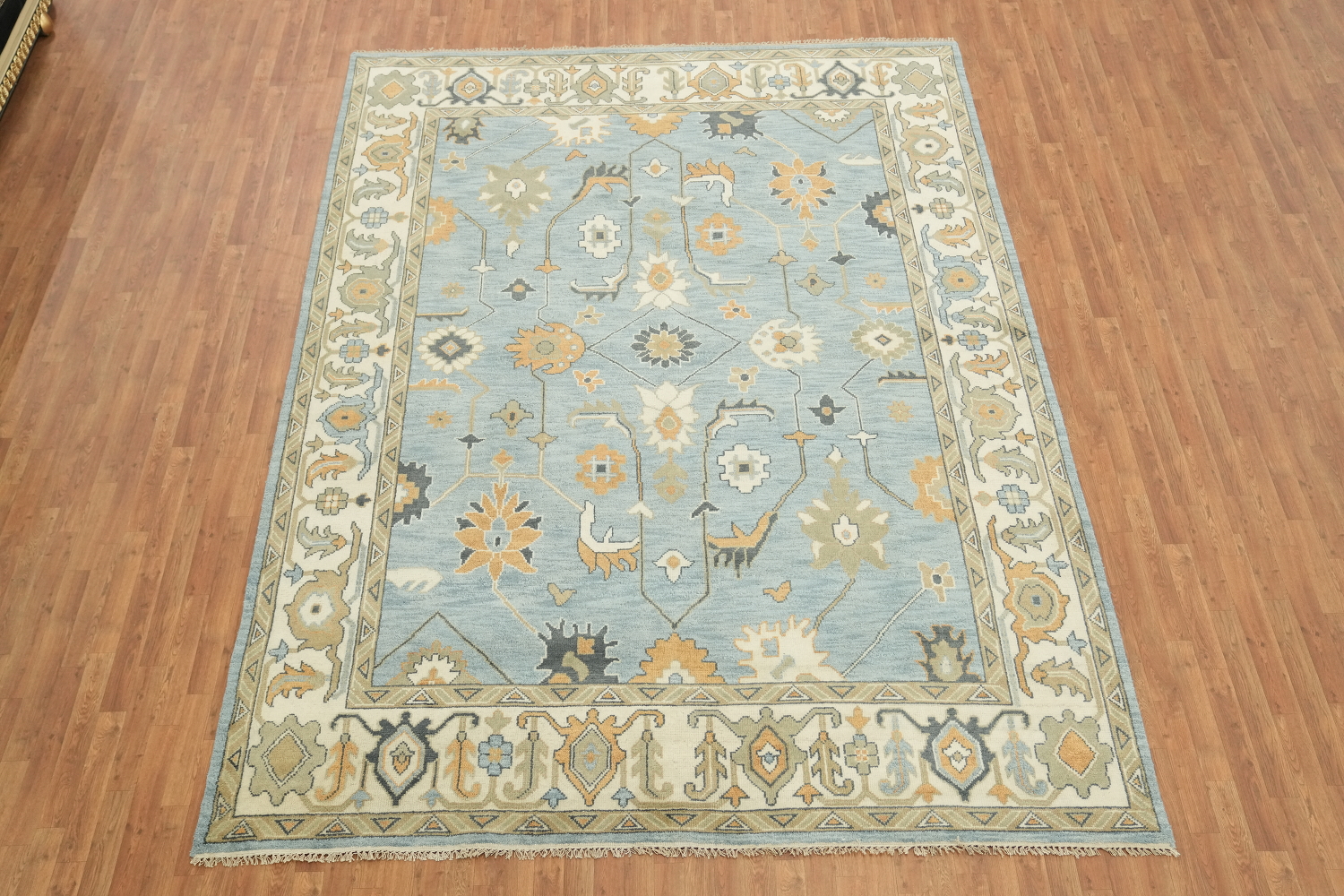 9'x12' Traditional Sky Blue Oushak Hand-Knotted Living Room Rug