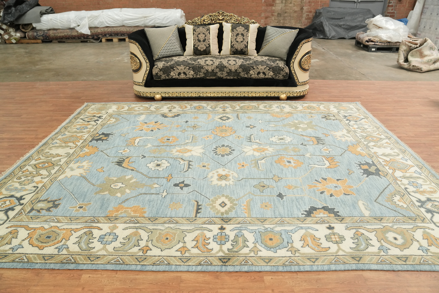 9'x12' Traditional Sky Blue Oushak Hand-Knotted Living Room Rug