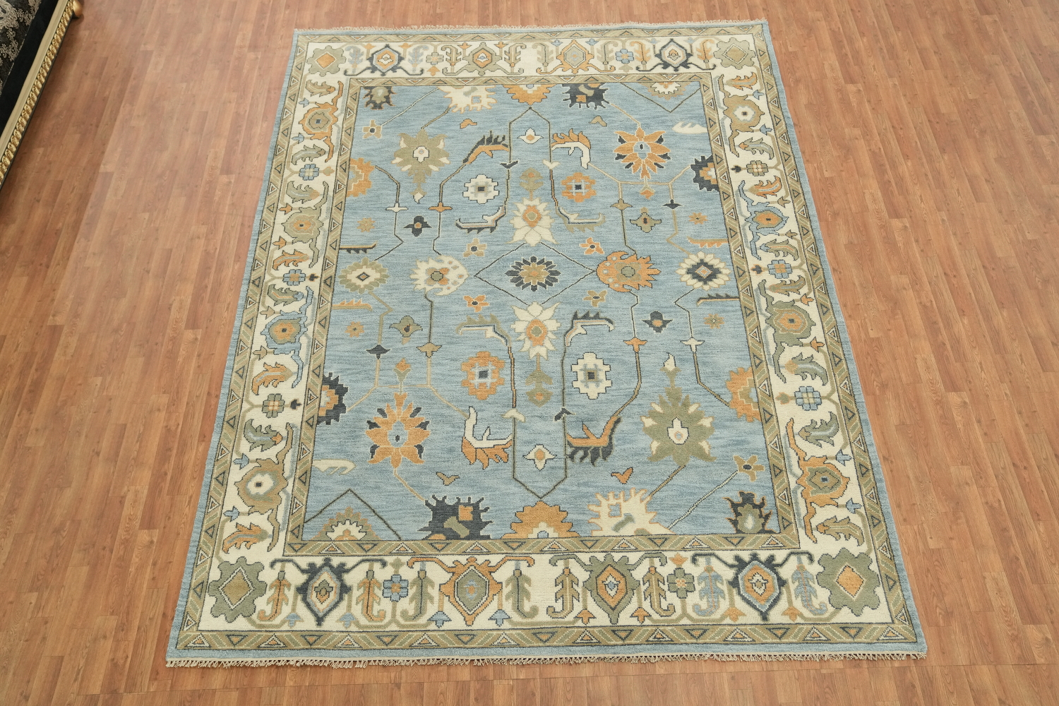 9'x12' Traditional Sky Blue Oushak Hand-Knotted Living Room Rug