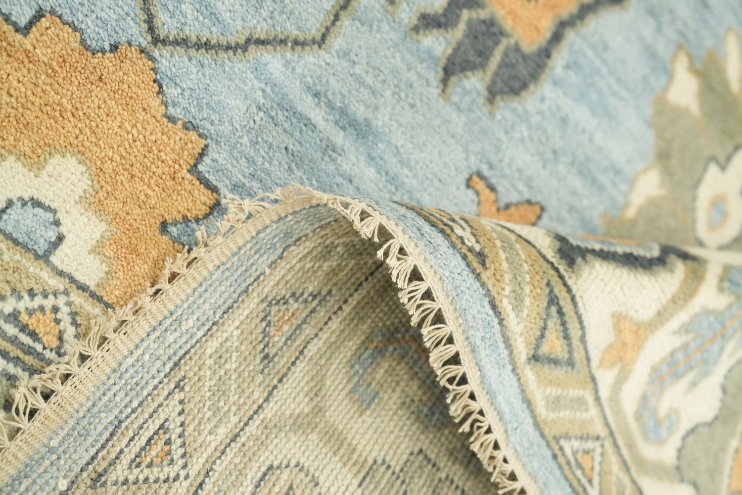 9'x12' Traditional Sky Blue Oushak Hand-Knotted Living Room Rug