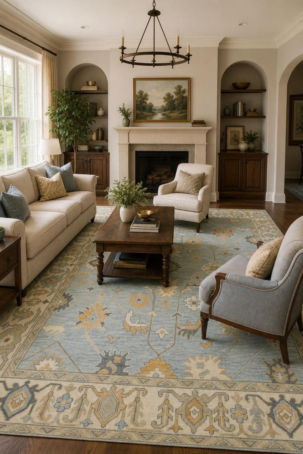 9'x12' Traditional Sky Blue Oushak Hand-Knotted Living Room Rug