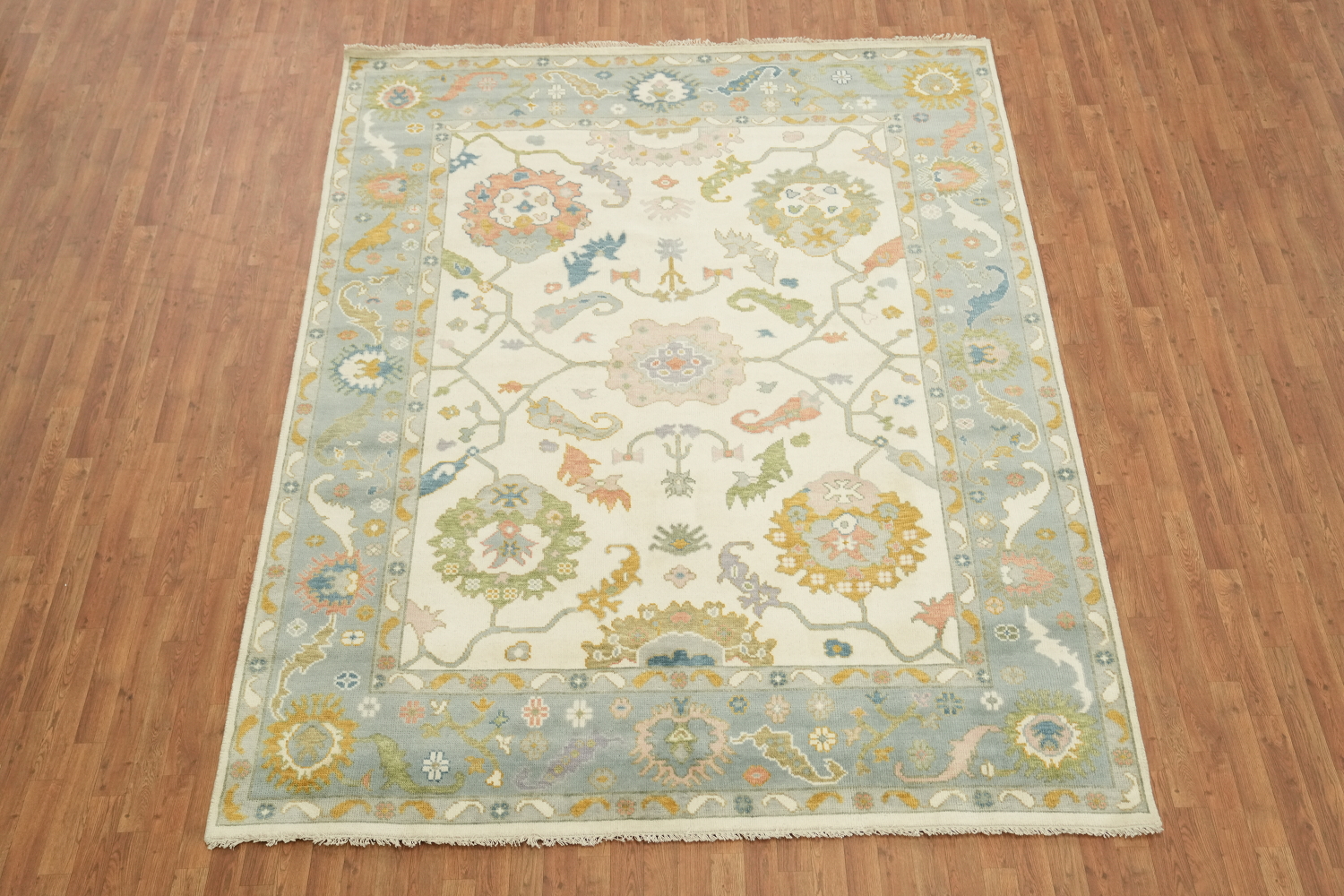 Elegant Pastel Color Oushak Hand-Knotted Indian Rug 8'x10'