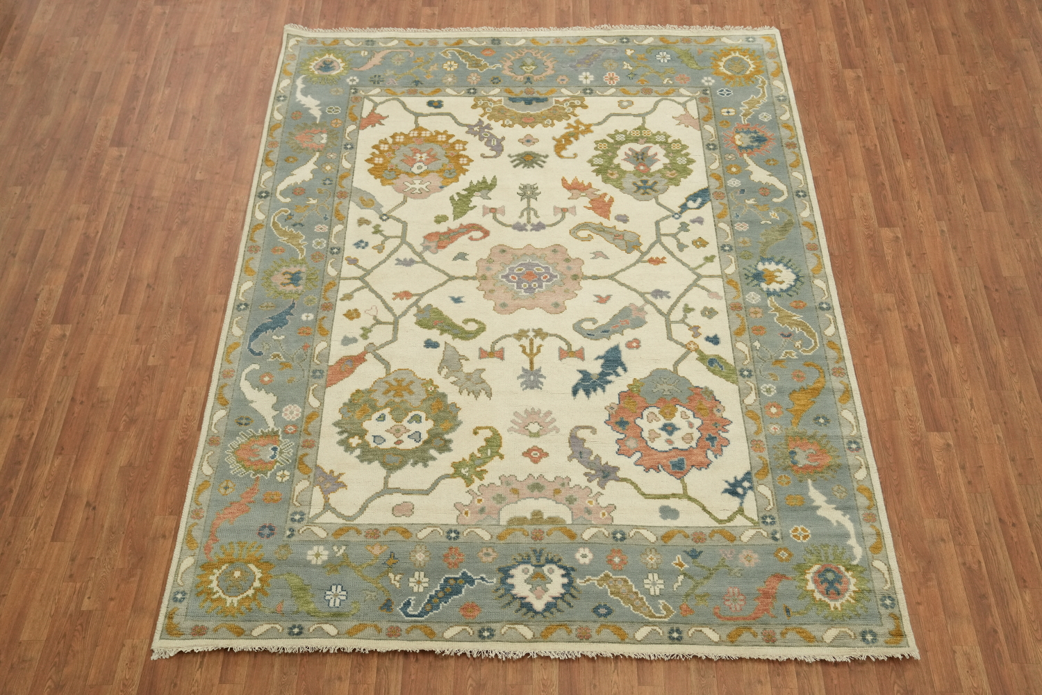 Elegant Pastel Color Oushak Hand-Knotted Indian Rug 8'x10'