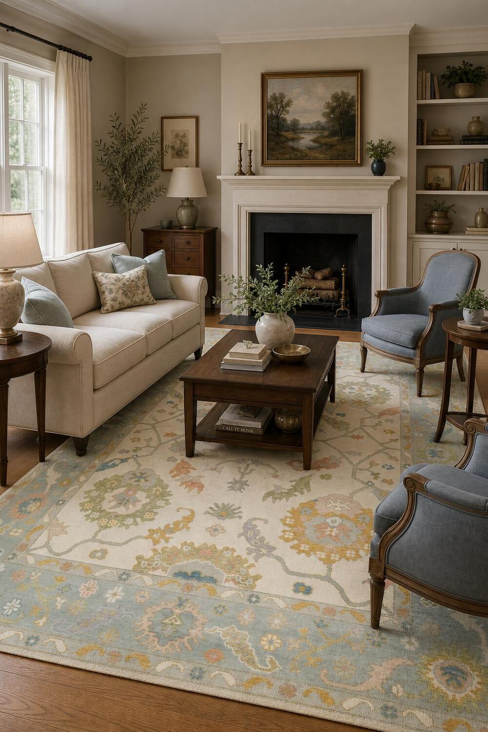 Elegant Pastel Color Oushak Hand-Knotted Indian Rug 8'x10'
